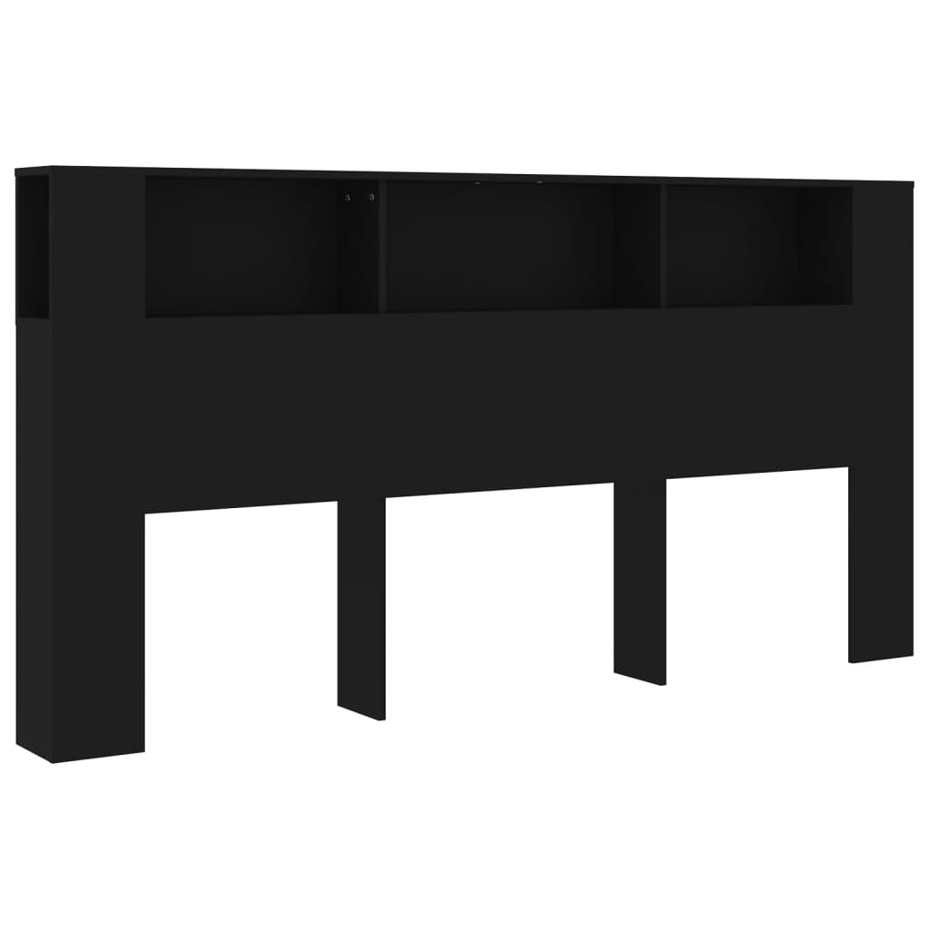 vidaXL Wezgłowie łóżka z półkami, czarne, 200x18,5x104,5 cm