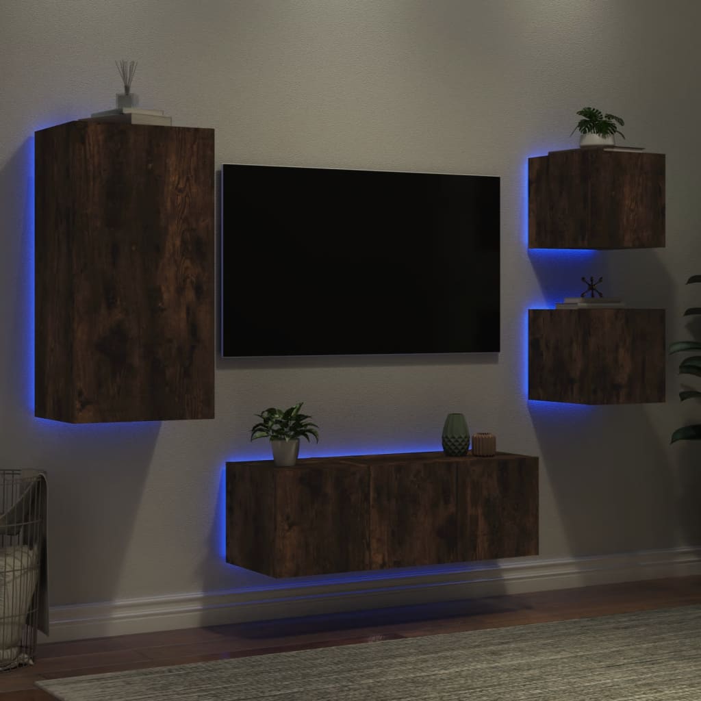 vidaXL 5-częściowy zestaw mebli TV z LED, przydymiony dąb