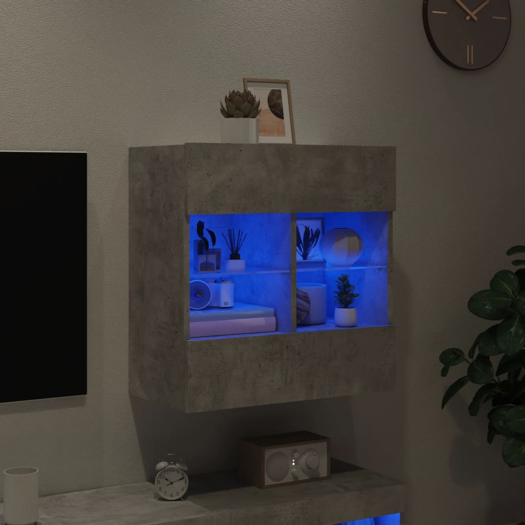 vidaXL Ścienna szafka TV z LED, szarość betonu, 58,5x30x60,5 cm