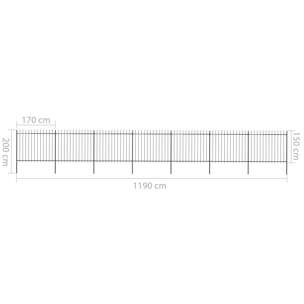 vidaXL Ogrodzenie z prętów z grotami, stalowe, 11,9 x 1,5 m, czarne