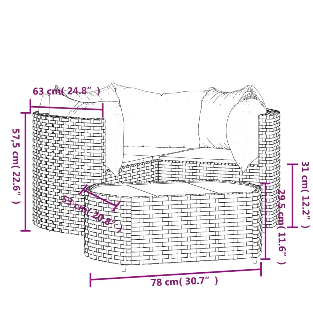 vidaXL 4-cz zestaw wypoczynkowy do ogrodu, poduszki, brązowy rattan PE