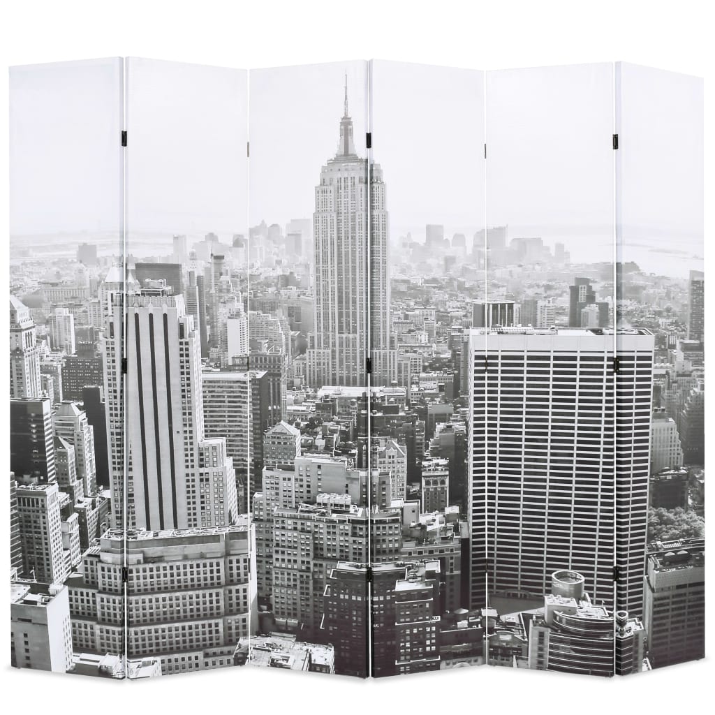 vidaXL Składany parawan, 228x170 cm, Nowy Jork za dnia, czarno-biały