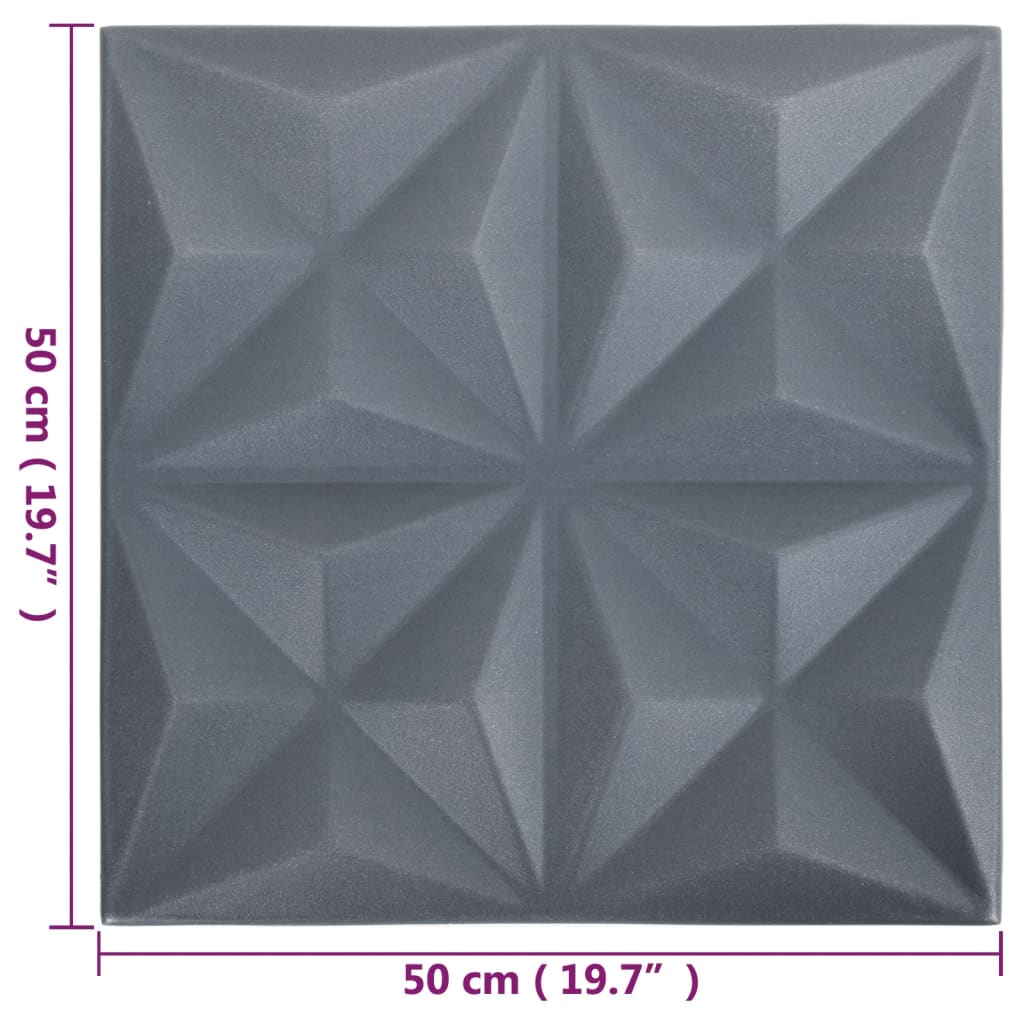 vidaXL Panele ścienne 3D, 48 szt., 50x50 cm, szary origami, 12 m²