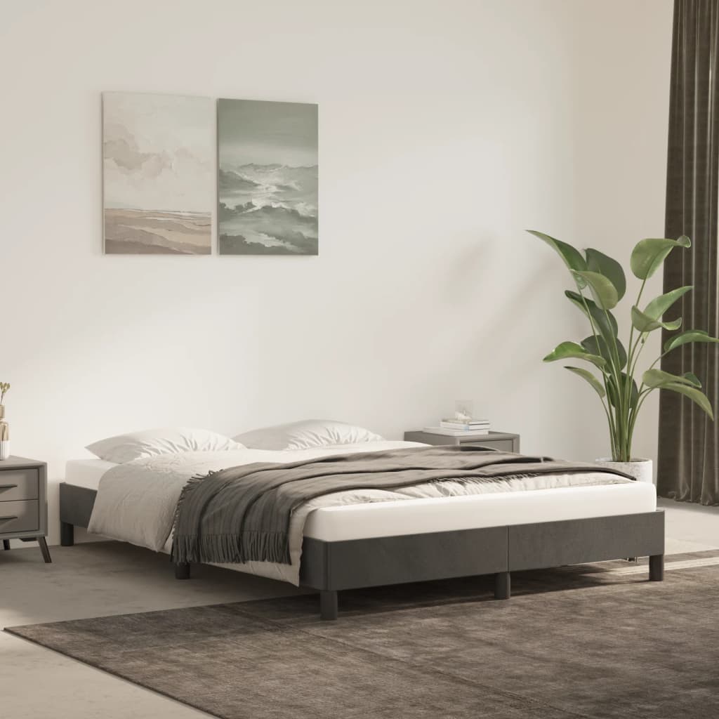 vidaXL Rama łóżka, ciemnoszara, 140x200 cm, tapicerowana aksamitem