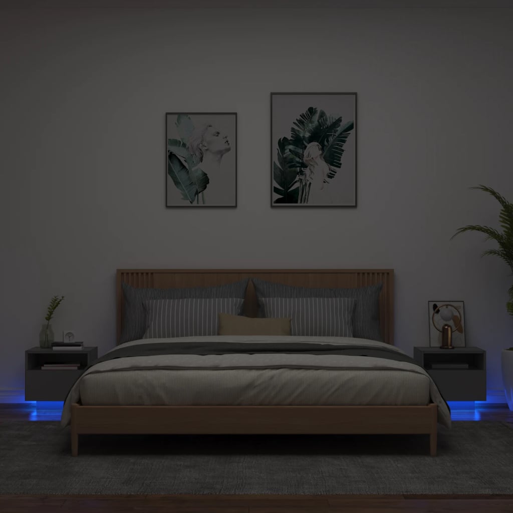 vidaXL Szafki nocne z oświetleniem LED, 2 szt., czarne, 40x39x37 cm