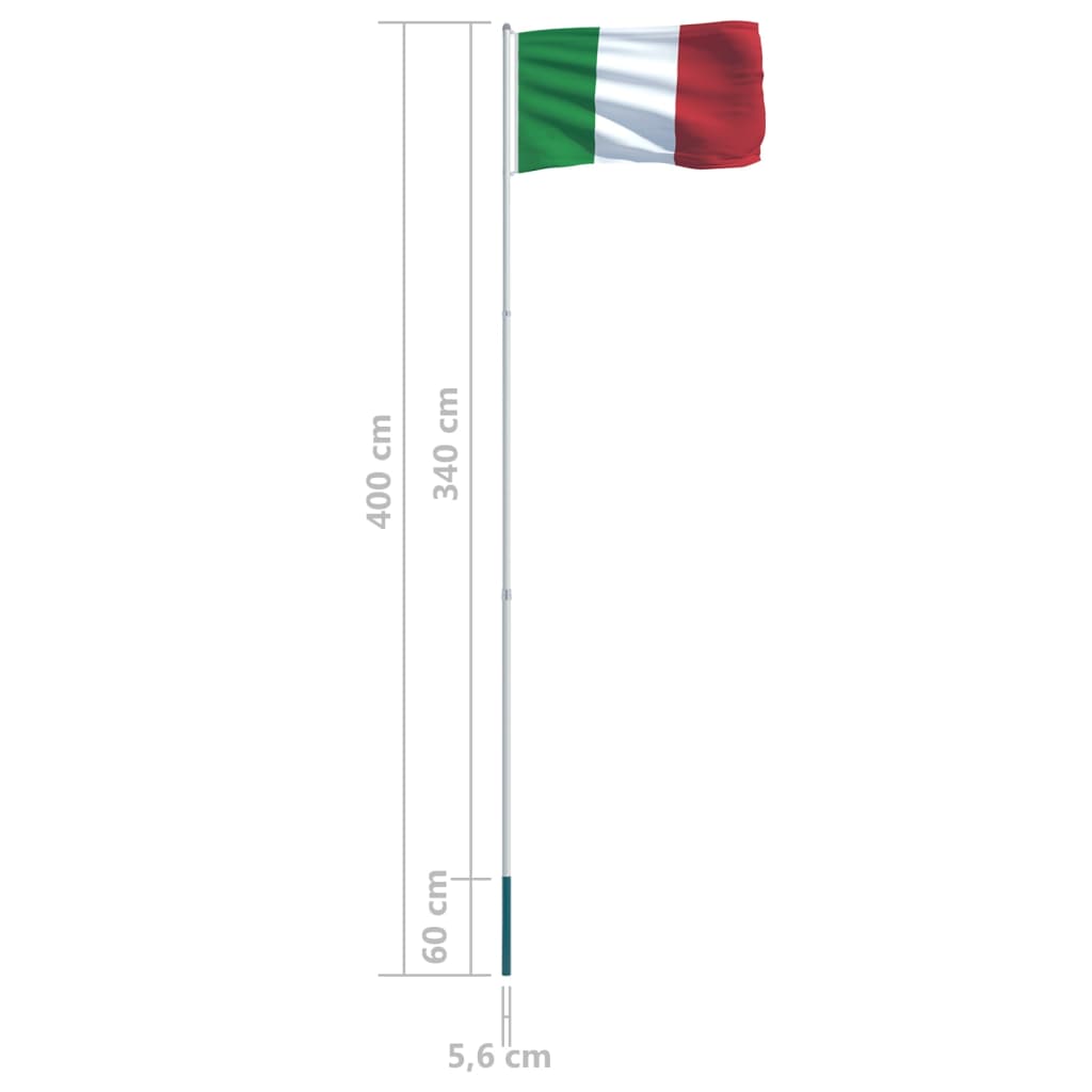 vidaXL Flaga Włoch z aluminiowym masztem, 4 m