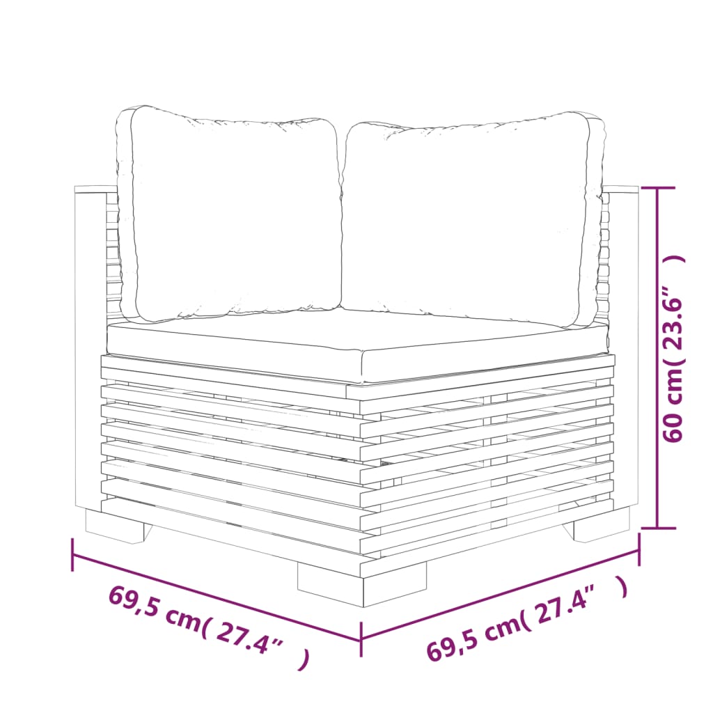 vidaXL Narożne siedzisko ogrodowe z kremowymi poduszkami, tekowe