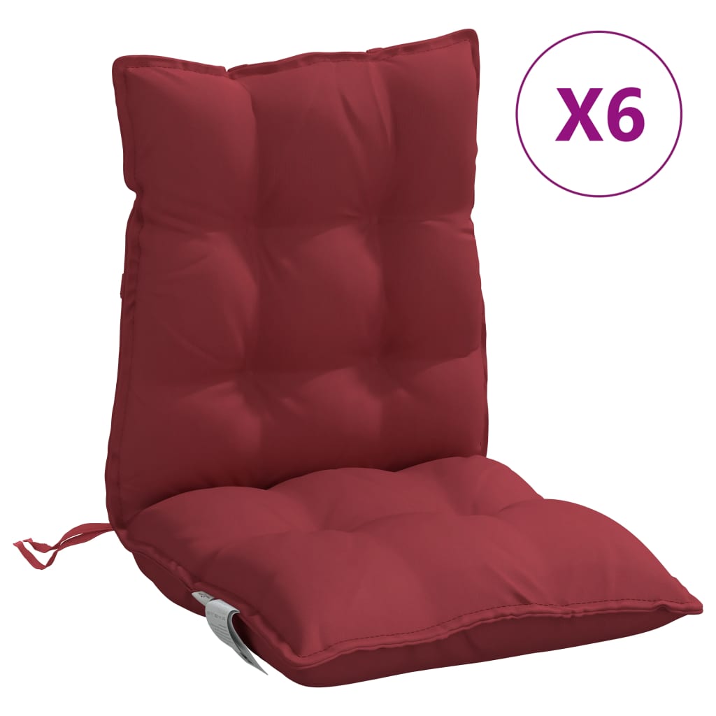 vidaXL Poduszki na krzesła z niskim oparciem, 6 szt., winna czerwień