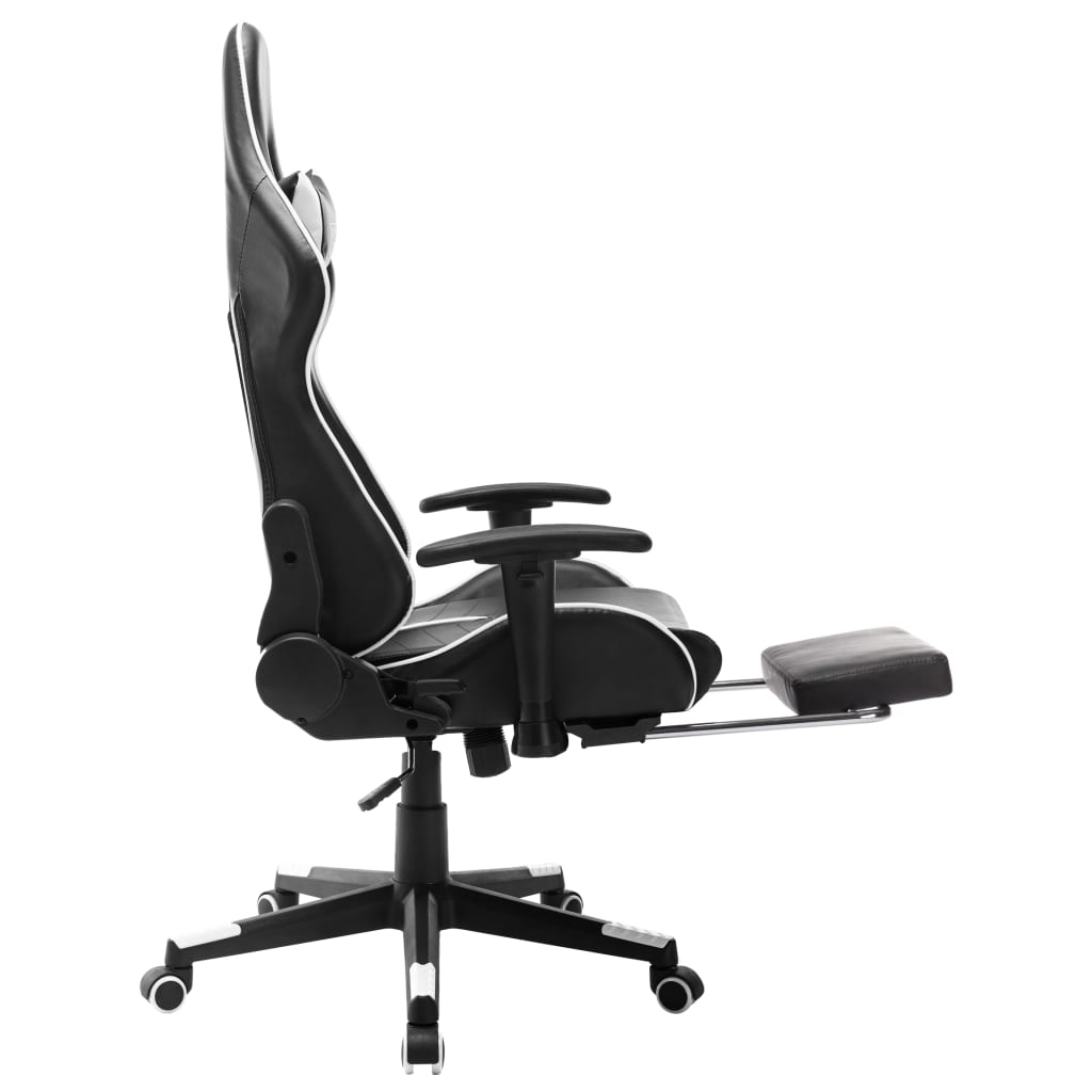 vidaXL Fotel dla gracza z podnóżkiem, czarno-biały, sztuczna skóra