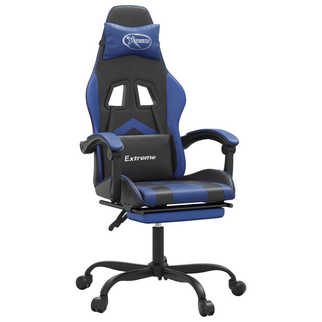 vidaXL Obrotowy fotel gamingowy z podnóżkiem, czarno-niebieski