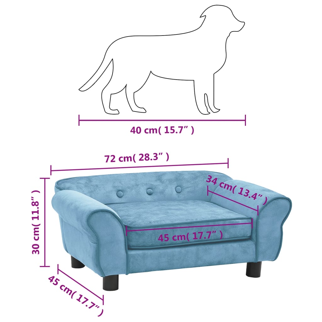 vidaXL Sofa dla psa, turkusowa, 72x45x30 cm, pluszowa