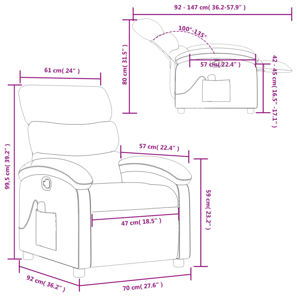 vidaXL Rozkładany fotel masujący, ciemnobrązowy, obity tkaniną