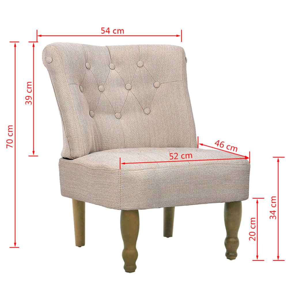 vidaXL Fotele w stylu francuskim, 2 szt., kremowe, tkanina