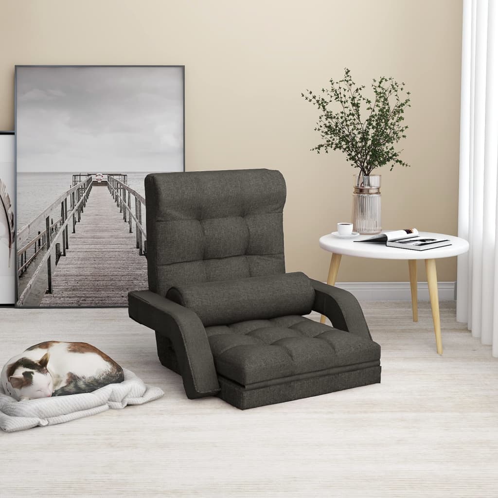vidaXL Składane krzesło podłogowe, funkcja spania, ciemnoszare