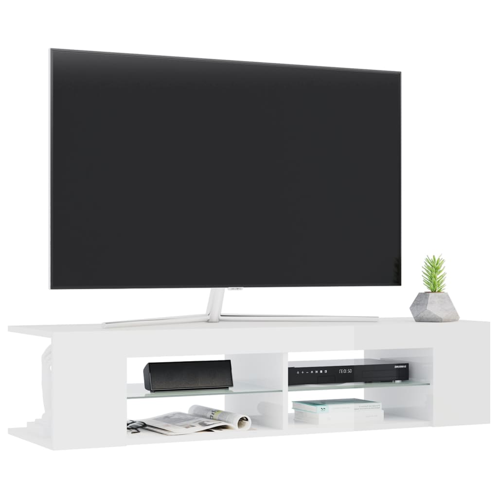 vidaXL Szafka TV z lampkami LED, wysoki połysk, biała, 135x39x30 cm