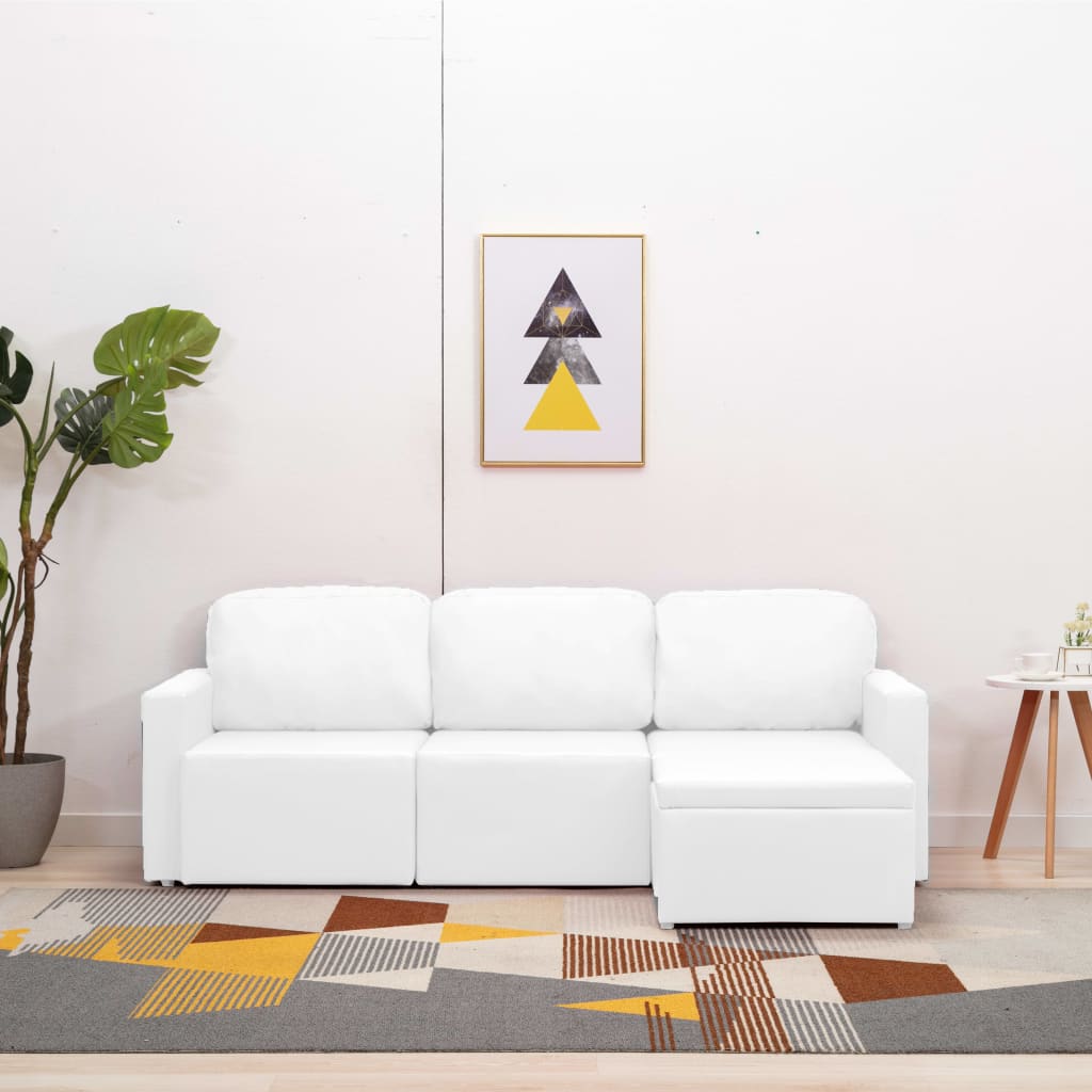 vidaXL 3-osobowa, rozkładana sofa modułowa, biała, sztuczna skóra