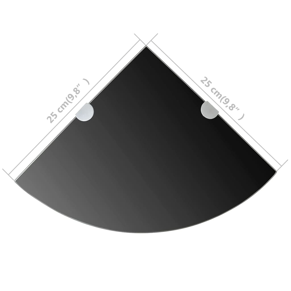 vidaXL Półka narożna z chromowanymi wspornikami, czarne szkło, 25x25 cm
