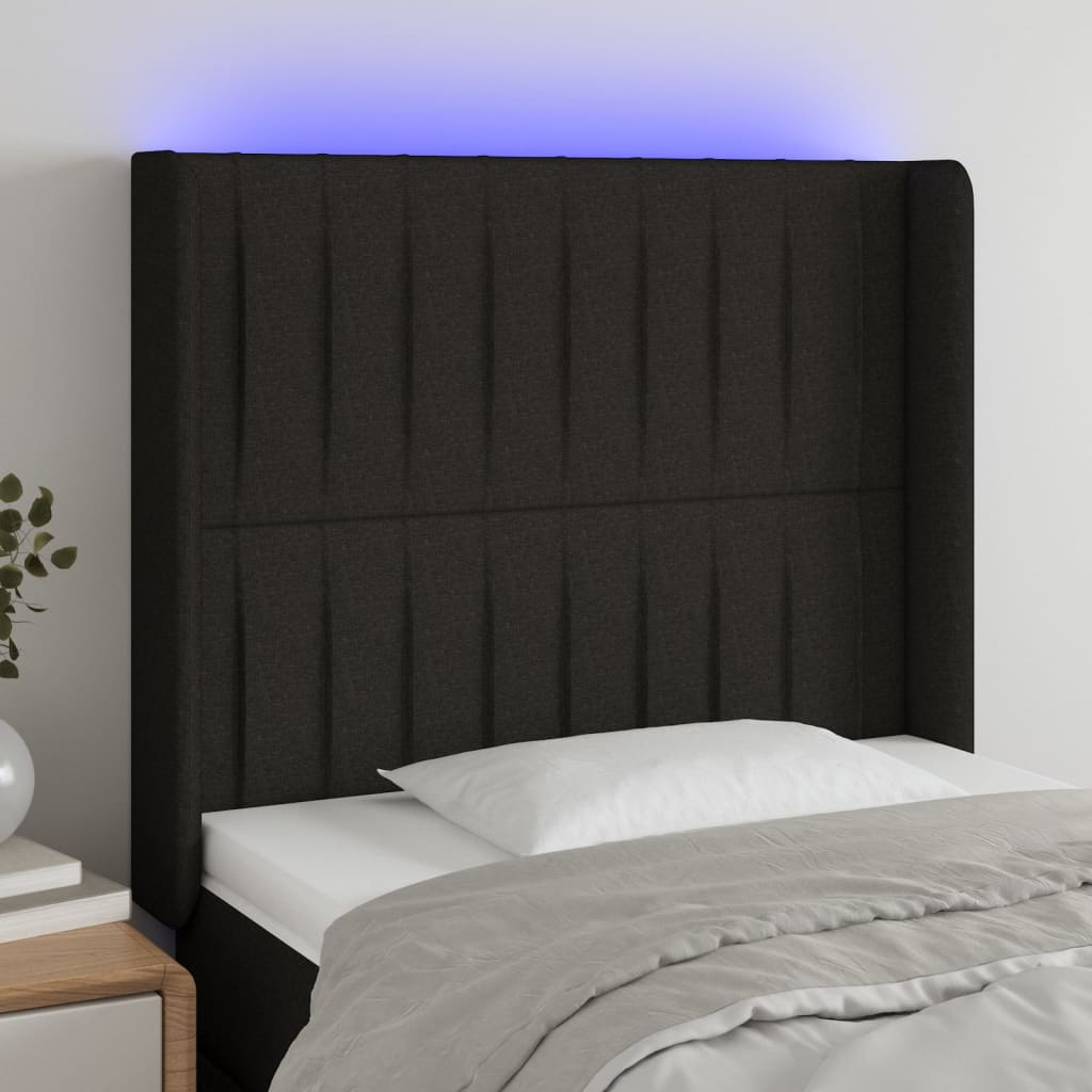 vidaXL Zagłówek do łóżka z LED, czarny, 83x16x118/128 cm, tkanina