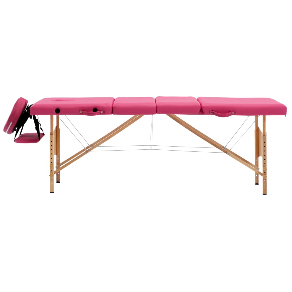 vidaXL Składany stół do masażu, 4-strefowy, drewniany, różowy