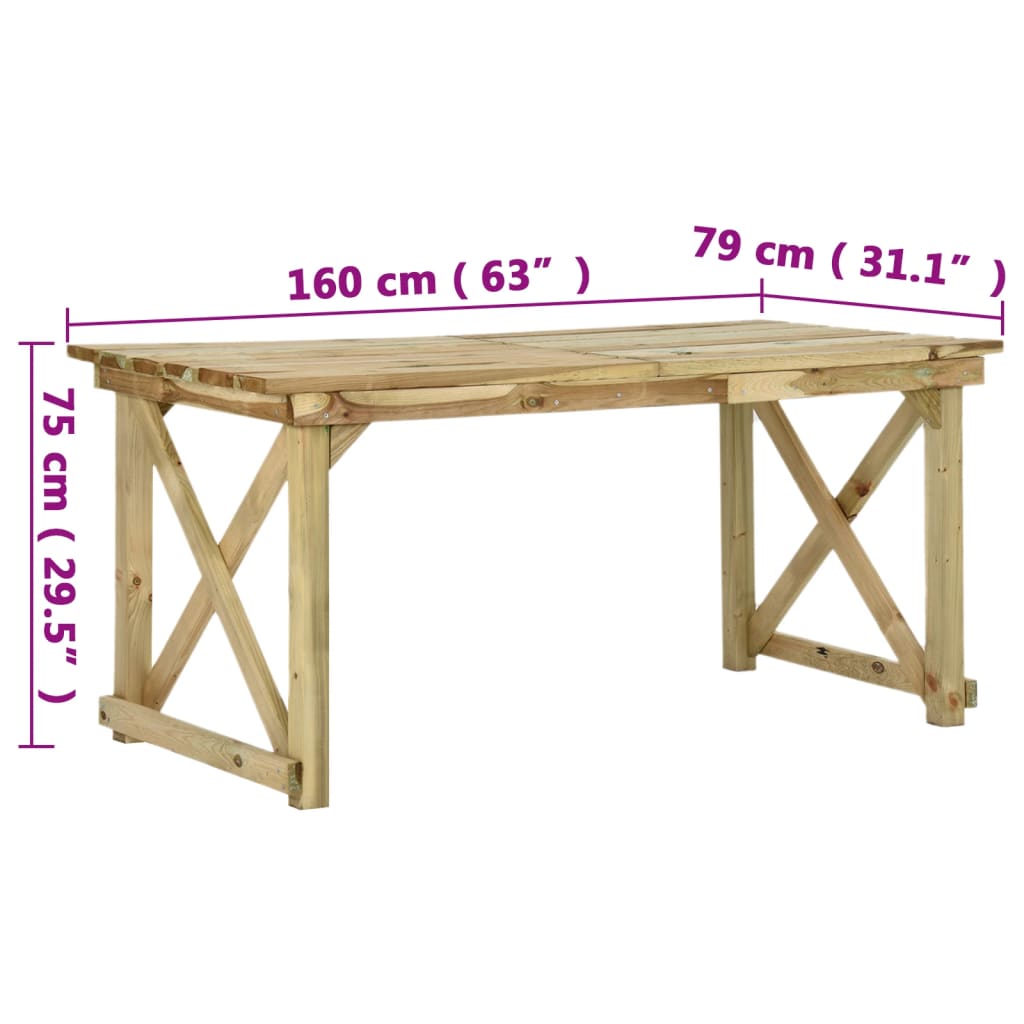 vidaXL Stół ogrodowy, 160x79x75 cm, drewno