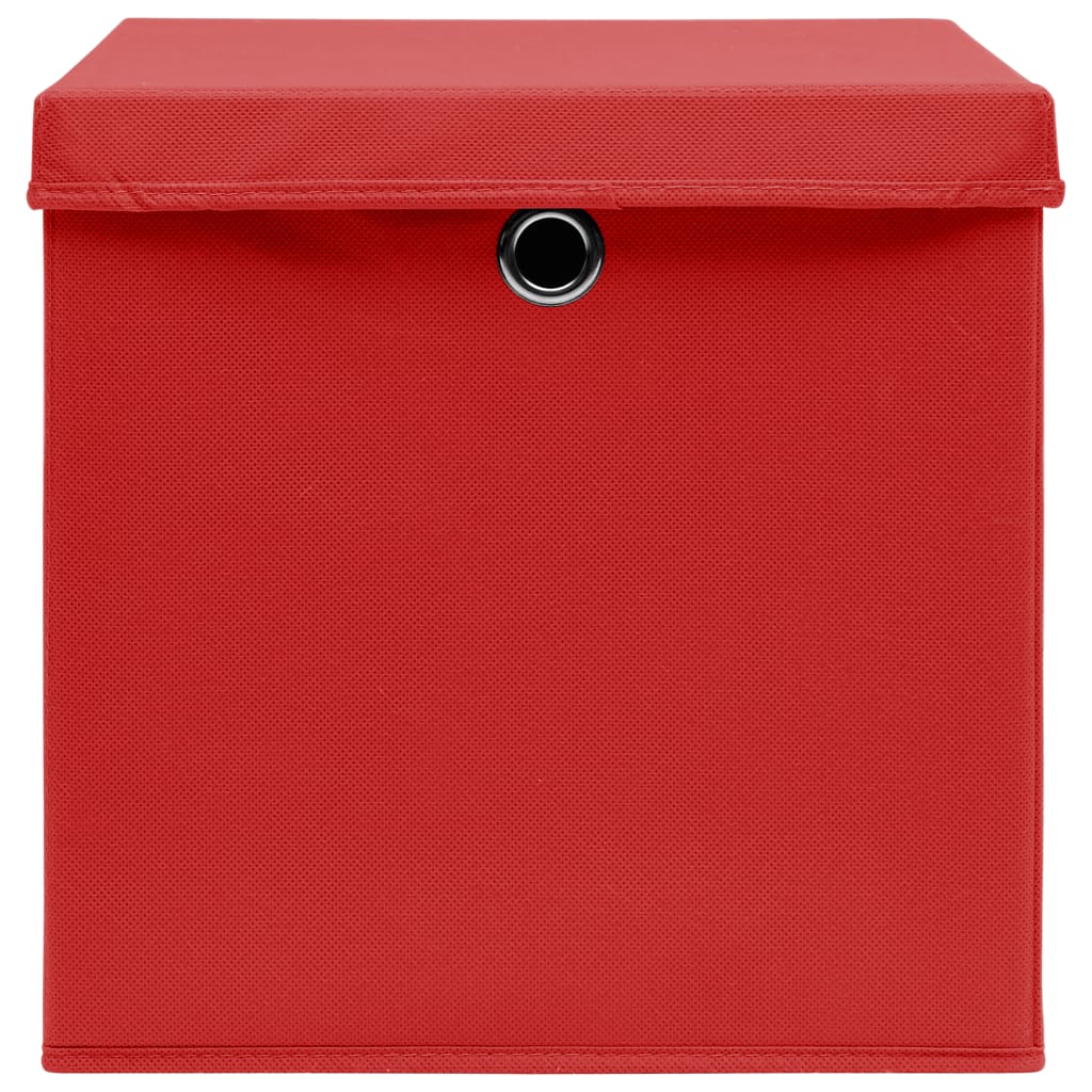 vidaXL Pudełka z pokrywami, 4 szt., 28x28x28 cm, czerwone