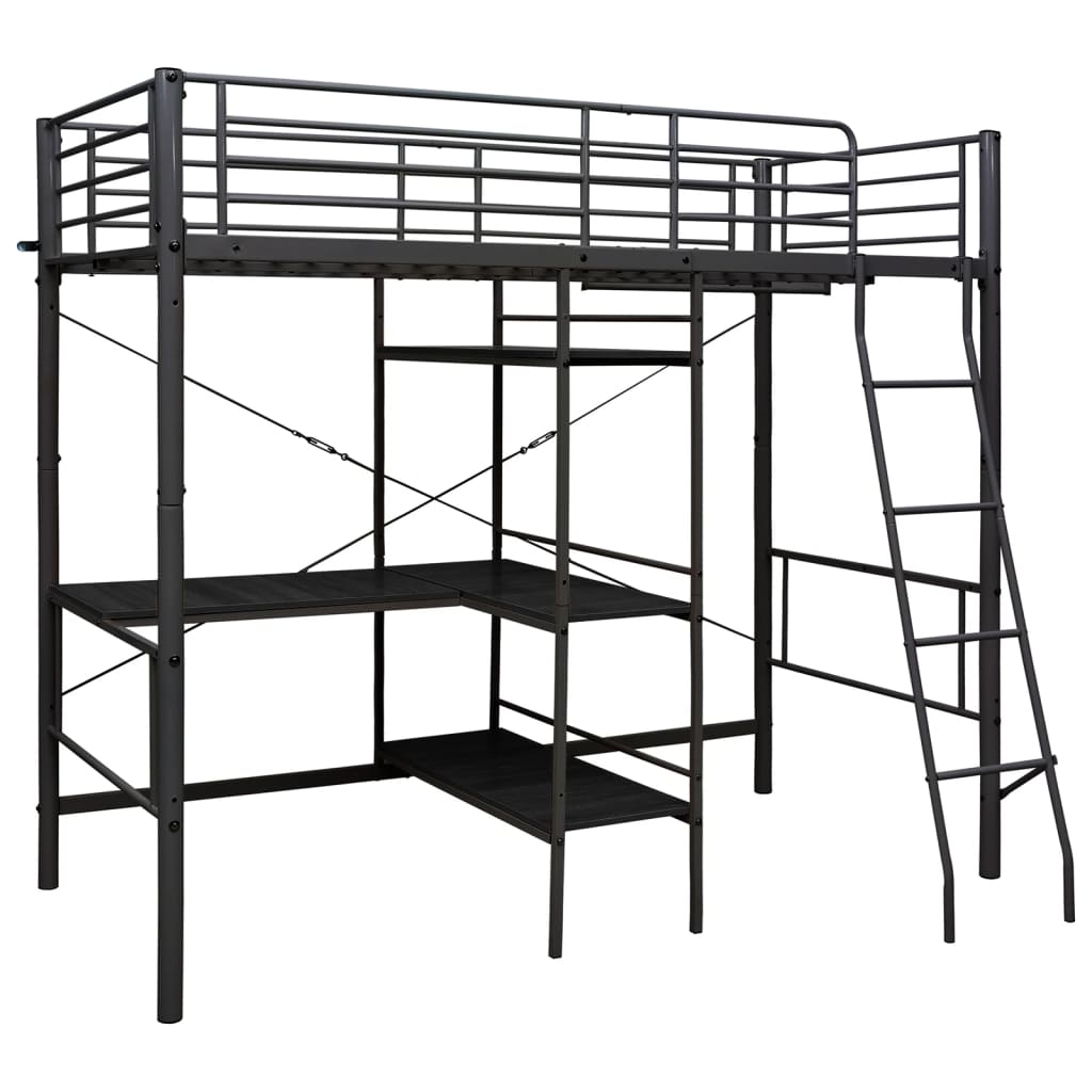 vidaXL Rama łóżka piętrowego z biurkiem, czarna, metalowa, 90 x 200 cm