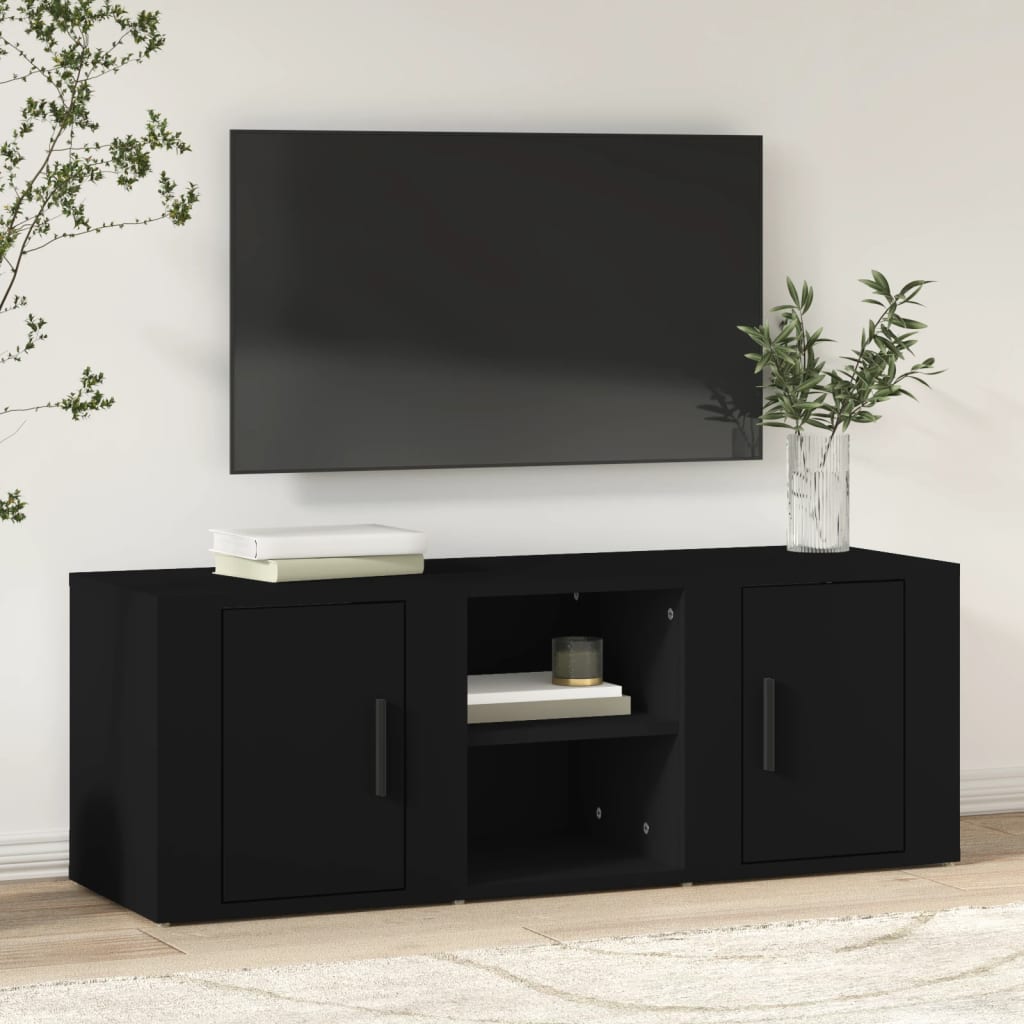 vidaXL Szafka pod TV, czarna, 100x31,5x35 cm, materiał drewnopochodny
