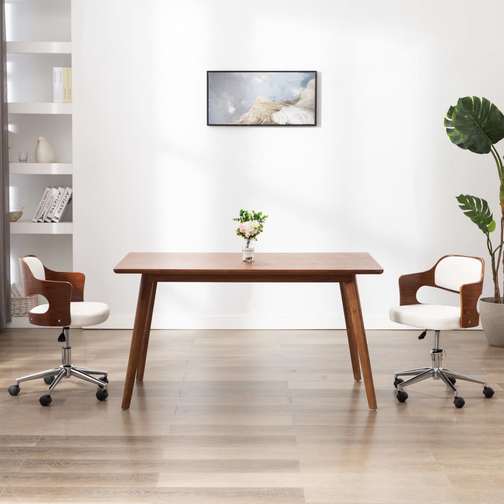 vidaXL Obrotowe krzesło stołowe, białe, gięte drewno i sztuczna skóra