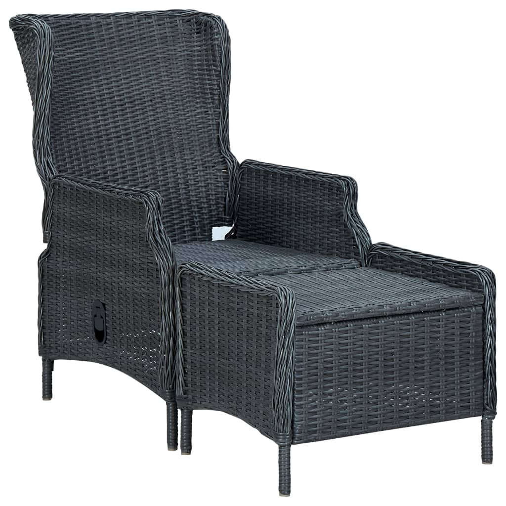 vidaXL Rozkładane krzesło ogrodowe, podnóżek, polirattan, ciemnoszare