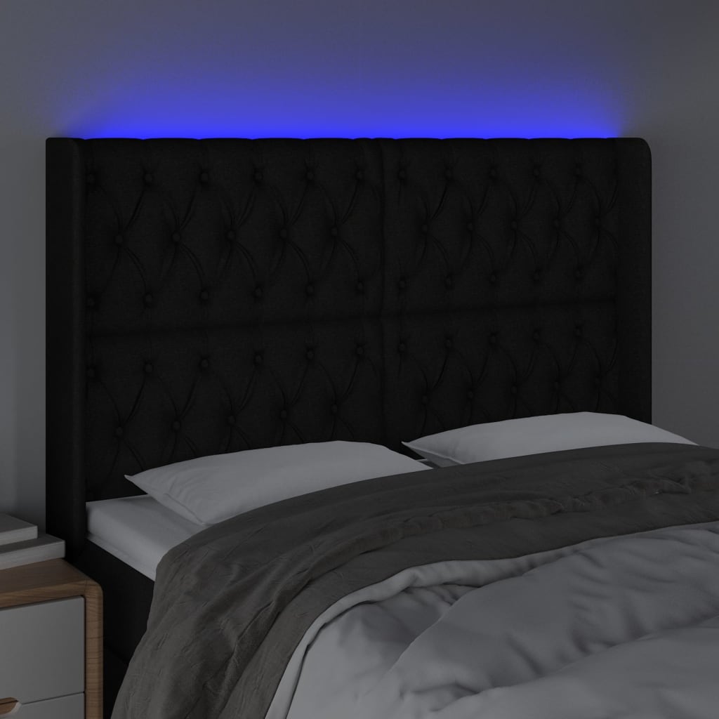 vidaXL Zagłówek do łóżka z LED, czarny, 147x16x118/128 cm, tkanina