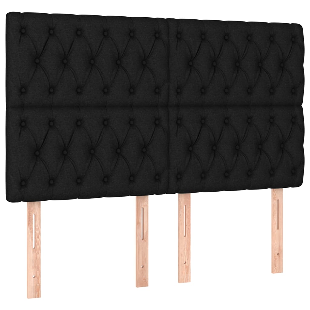 vidaXL Zagłówek do łóżka z LED, czarny, 144x7x118/128 cm, tkanina