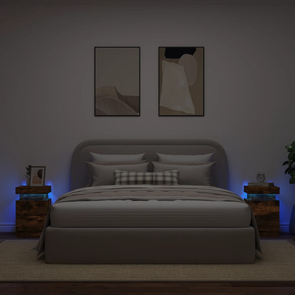 vidaXL Szafki nocne z LED, 2 szt., przydymiony dąb, 35x39x55 cm