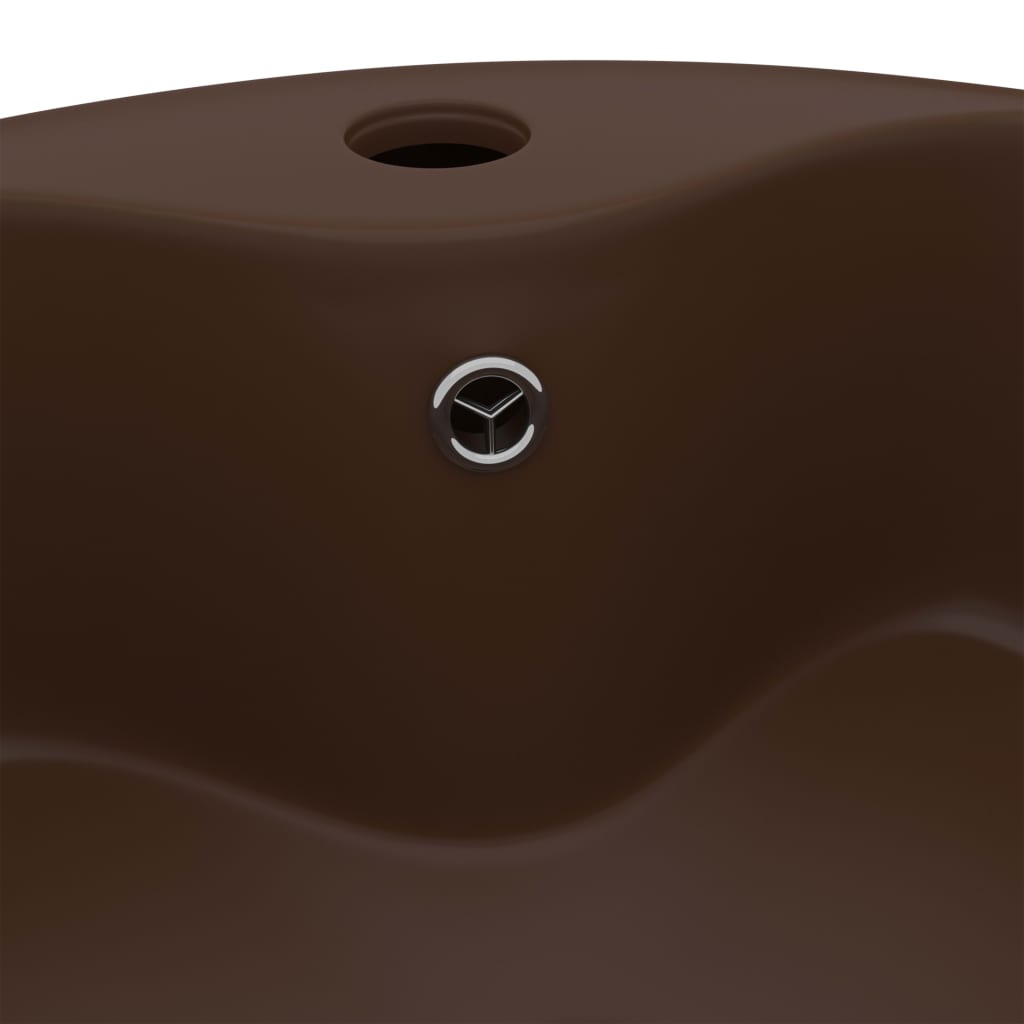 vidaXL Umywalka z przelewem, matowy ciemny brąz, 36x13cm, ceramiczna