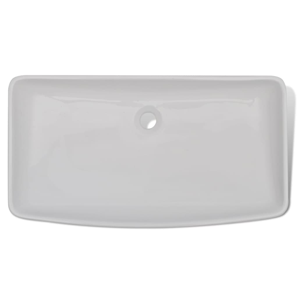 vidaXL Umywalka z baterią mieszającą, ceramiczna, prostokątna, biała