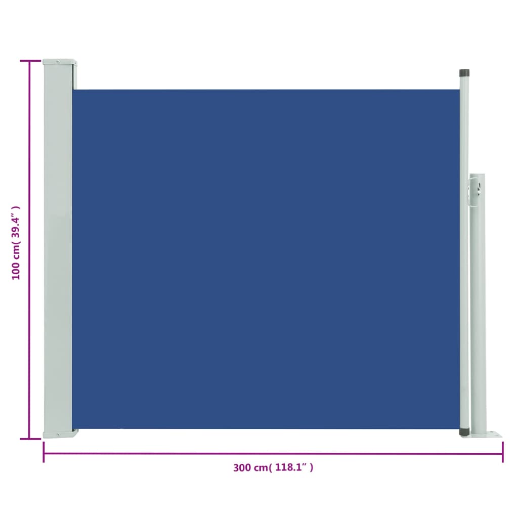 vidaXL Wysuwana markiza boczna na taras, 100 x 300 cm, niebieska