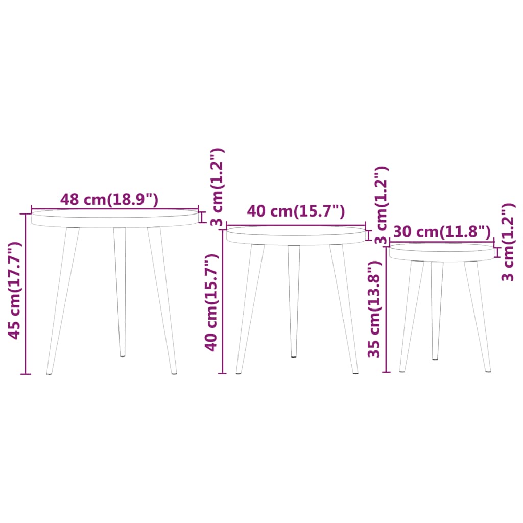 vidaXL 3-częściowy zestaw stolików, szary, MDF i żelazo