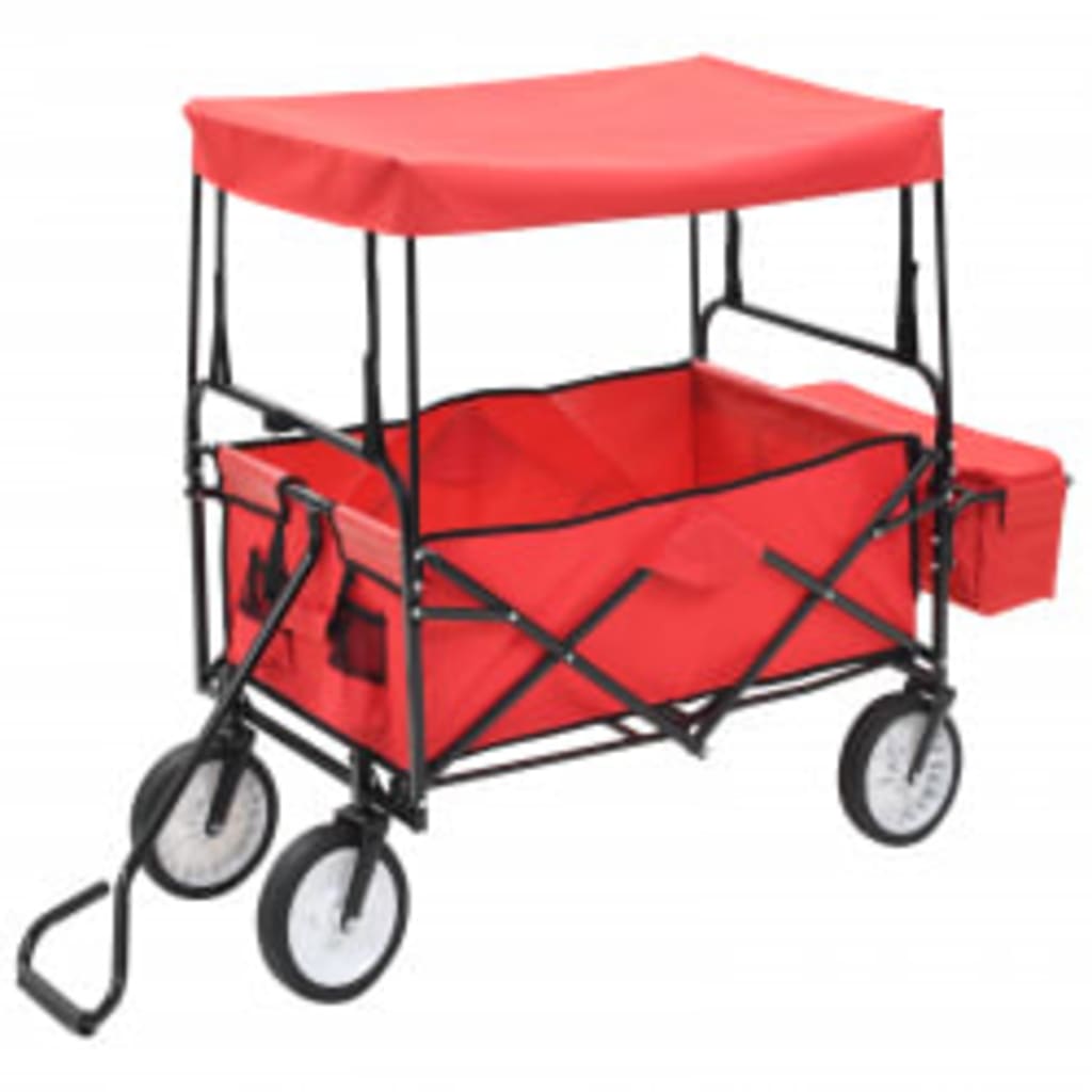 vidaXL Składany wózek ręczny z zadaszeniem, stalowy, czerwony