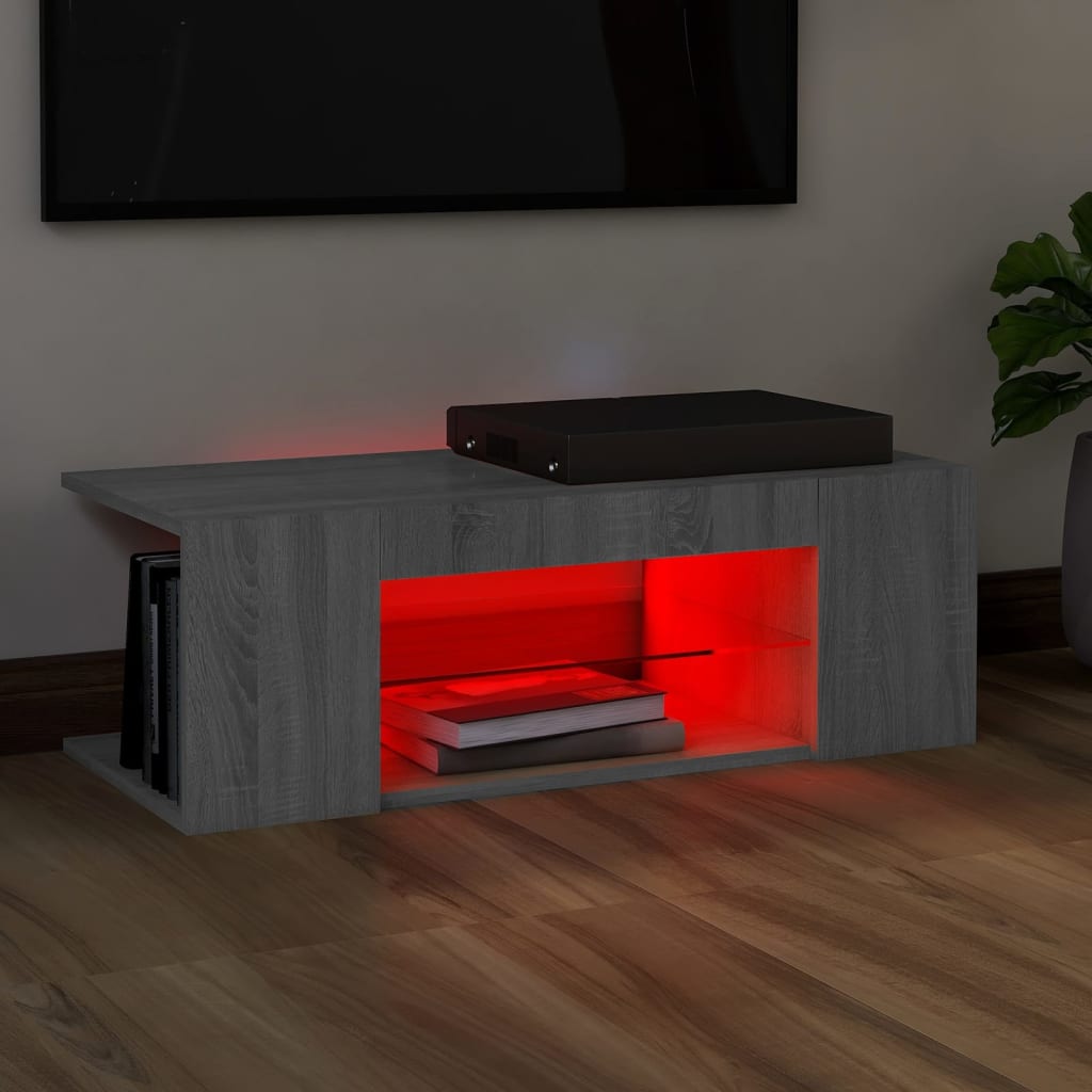 vidaXL Szafka pod TV z oświetleniem LED, szary dąb sonoma, 90x39x30 cm