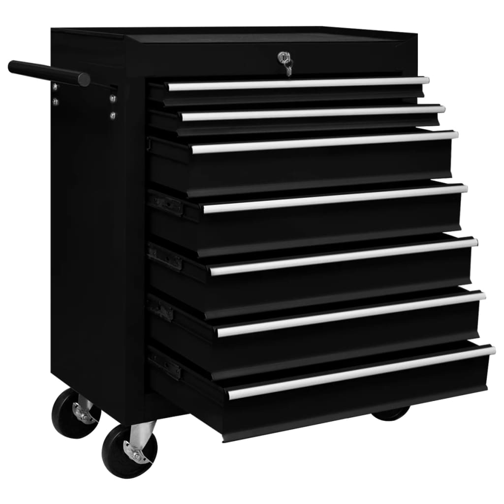 vidaXL Warsztatowy wózek narzędziowy z 7 szufladami, czarny