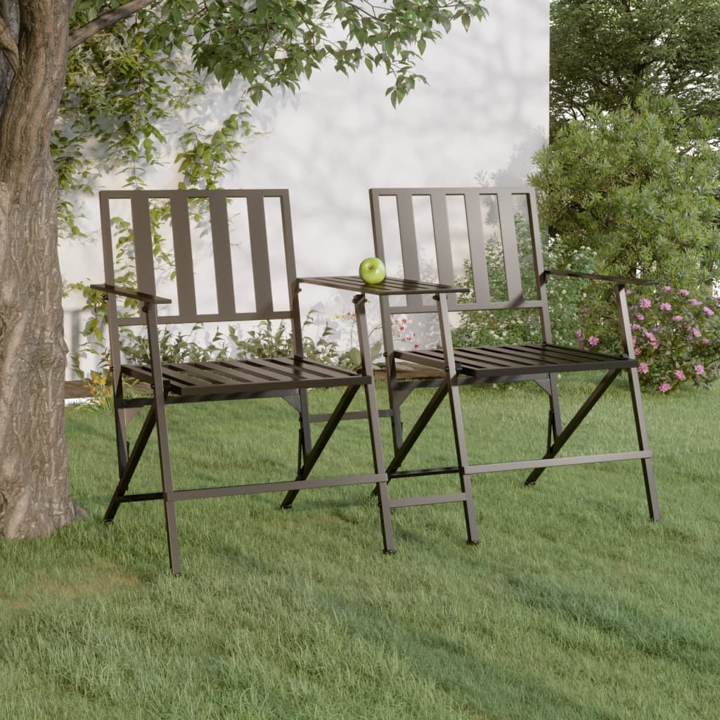 vidaXL Składana ławka ogrodowa dla 2 osób, 137 cm, czarna, stalowa