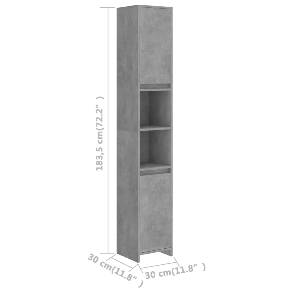 vidaXL Szafka łazienkowa, szarość betonu, 30x30x183,5 cm, płyta wiórowa