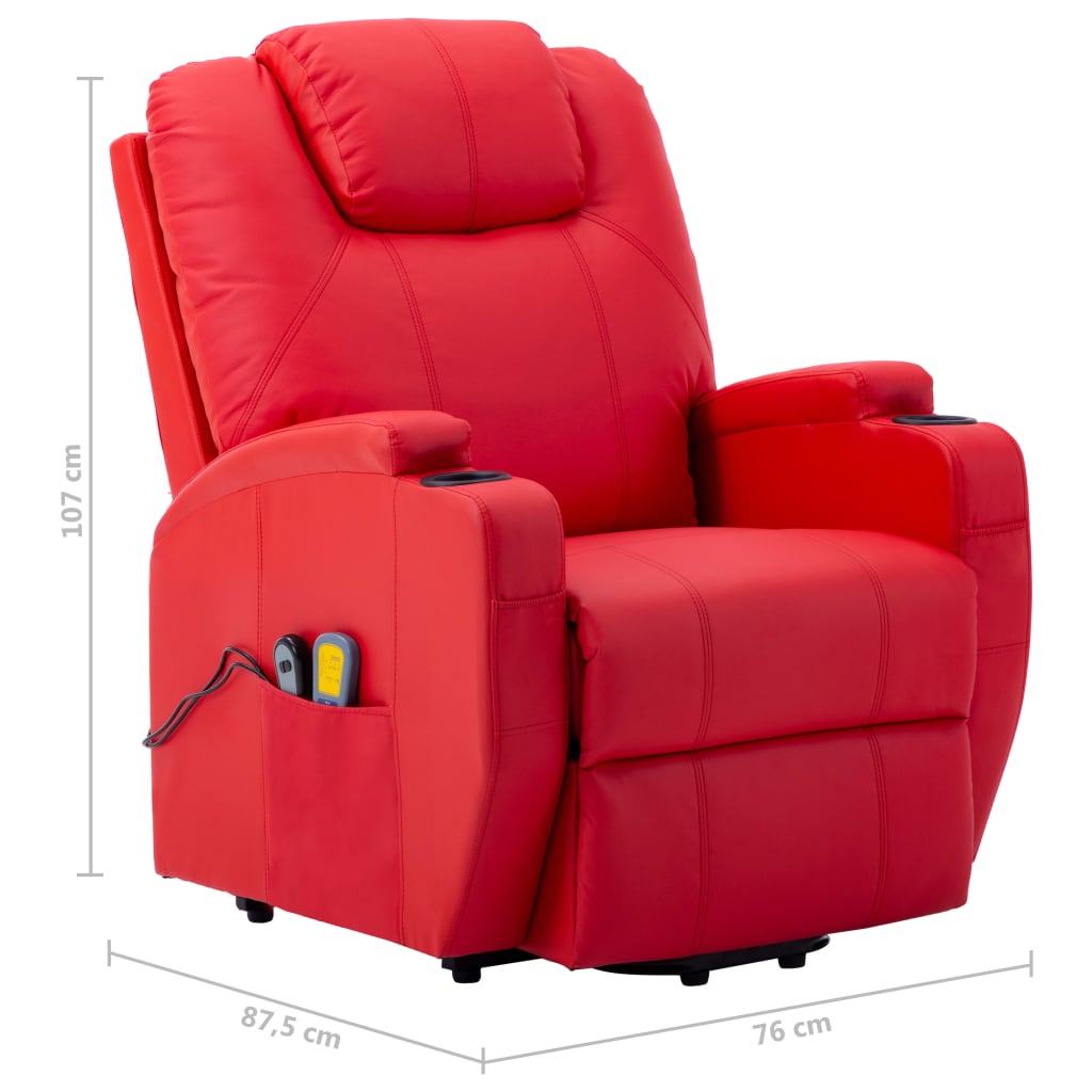 vidaXL Fotel masujący, ułatwiający wstawanie, czerwony, sztuczna skóra