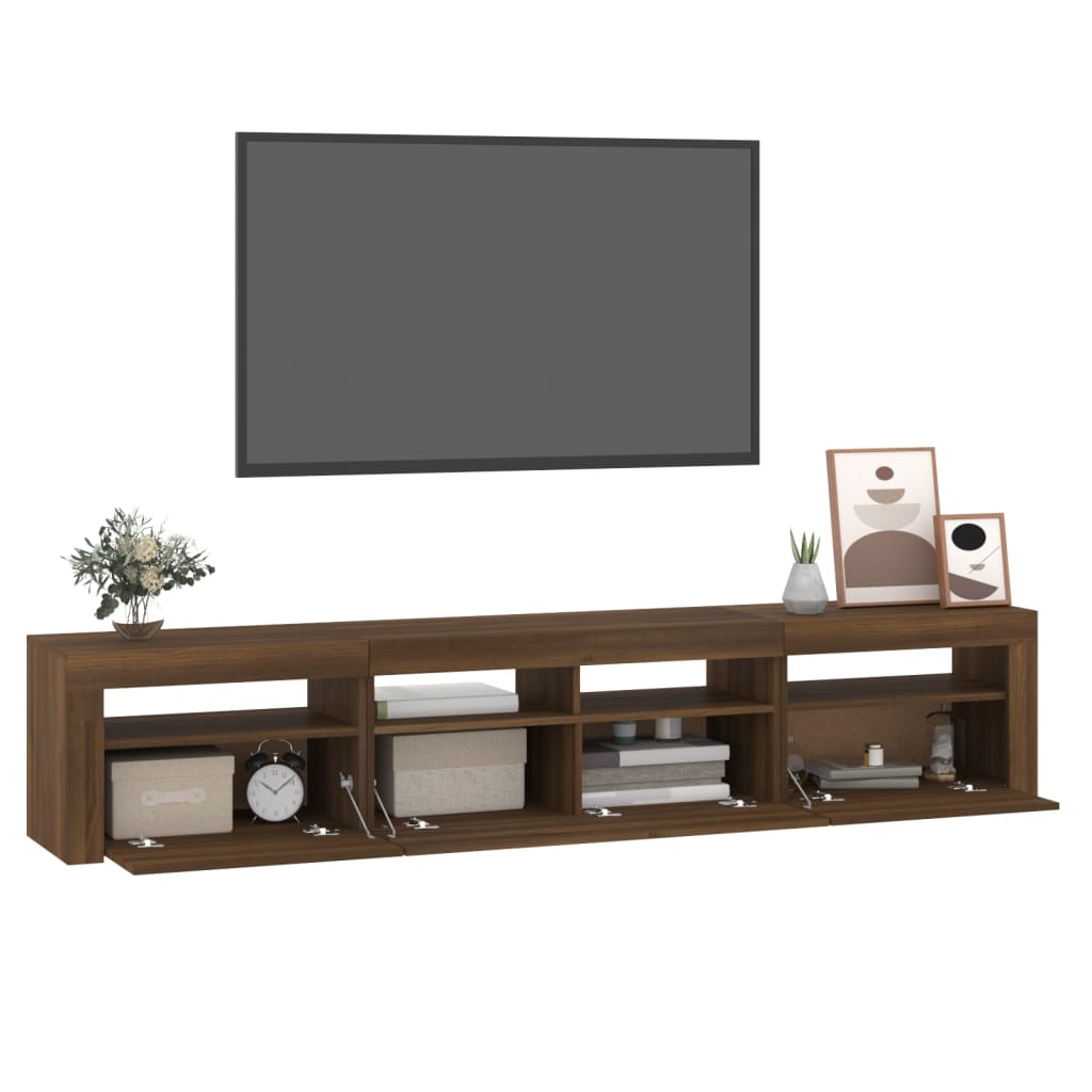 vidaXL Szafka pod TV z oświetleniem LED, brązowy dąb, 210x35x40 cm