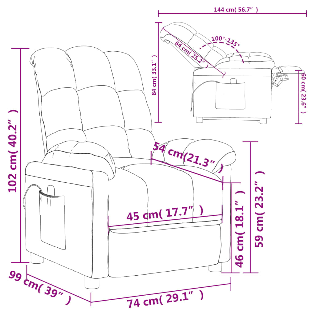 vidaXL Fotel masujący, kremowy, obity tkaniną