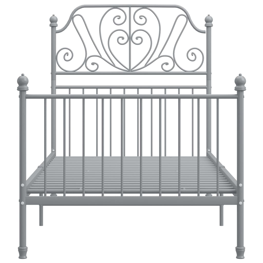 vidaXL Rama łóżka, szara, metalowa, 90x200 cm