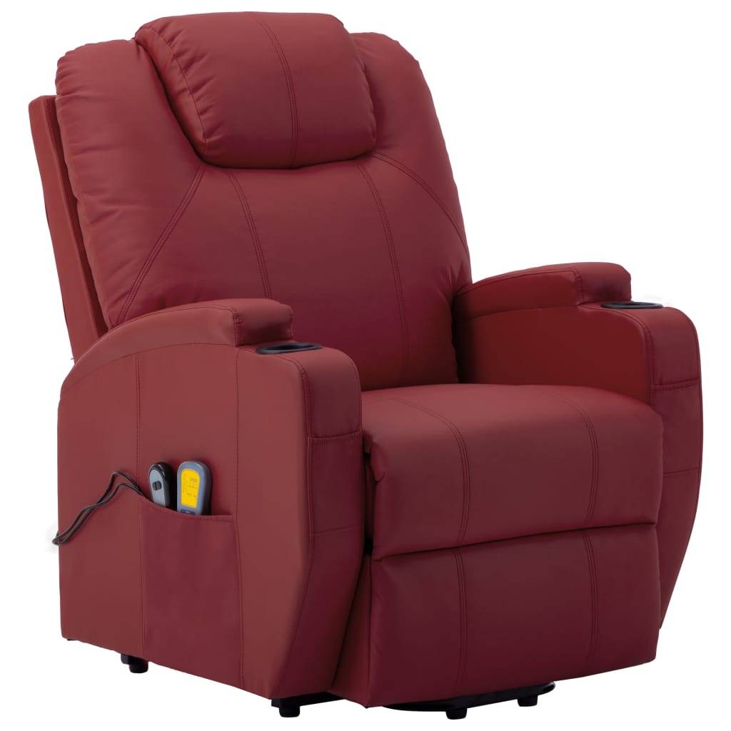 vidaXL Podnoszony fotel masujący, winna czerwień, sztuczna skóra