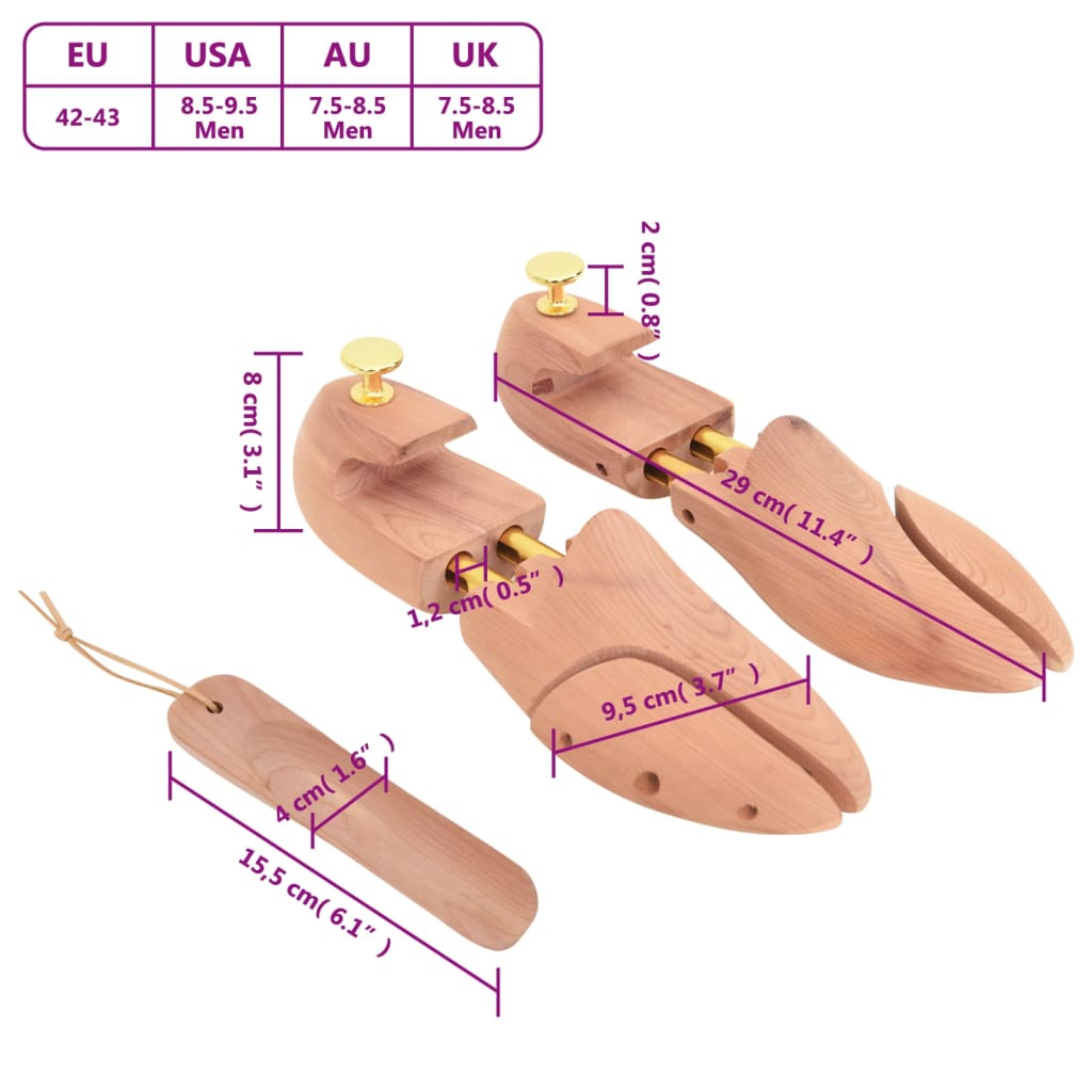 vidaXL Prawidła do butów z łyżką, EU 42-43, lite drewno cedrowe