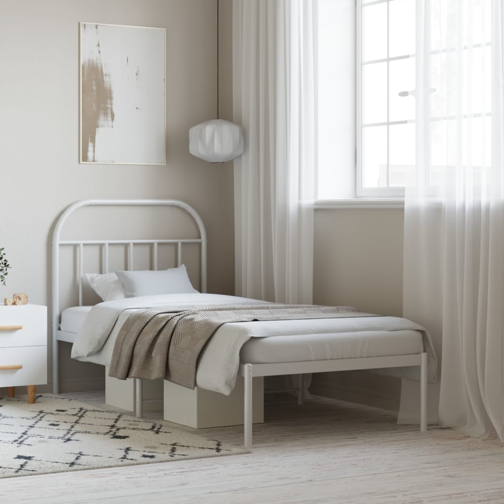 vidaXL Metalowa rama łóżka z wezgłowiem, biała, 80x200 cm
