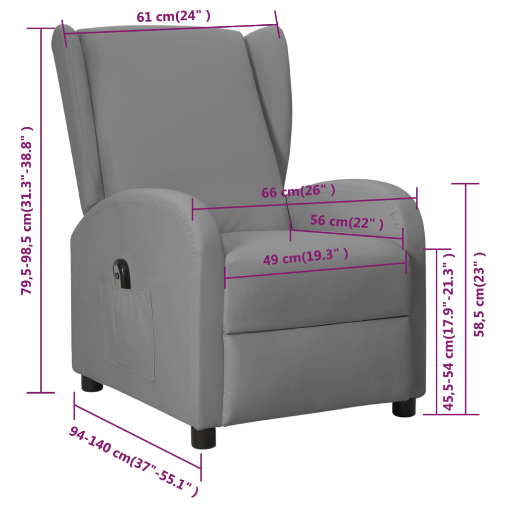 vidaXL Rozkładany fotel uszak, elektryczny, szary, sztuczna skóra