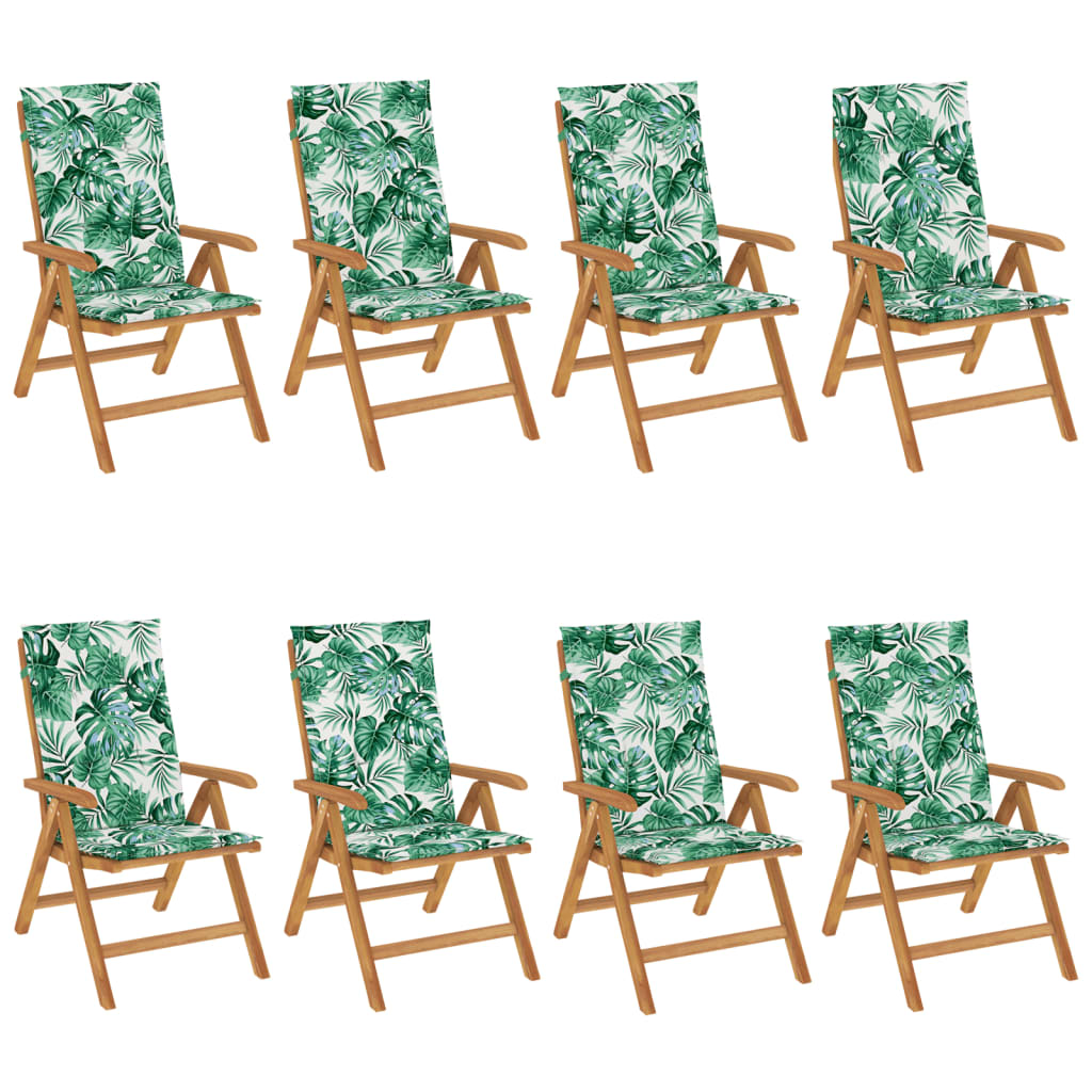 vidaXL Rozkładane krzesła ogrodowe z poduszkami, 8 szt., drewno tekowe